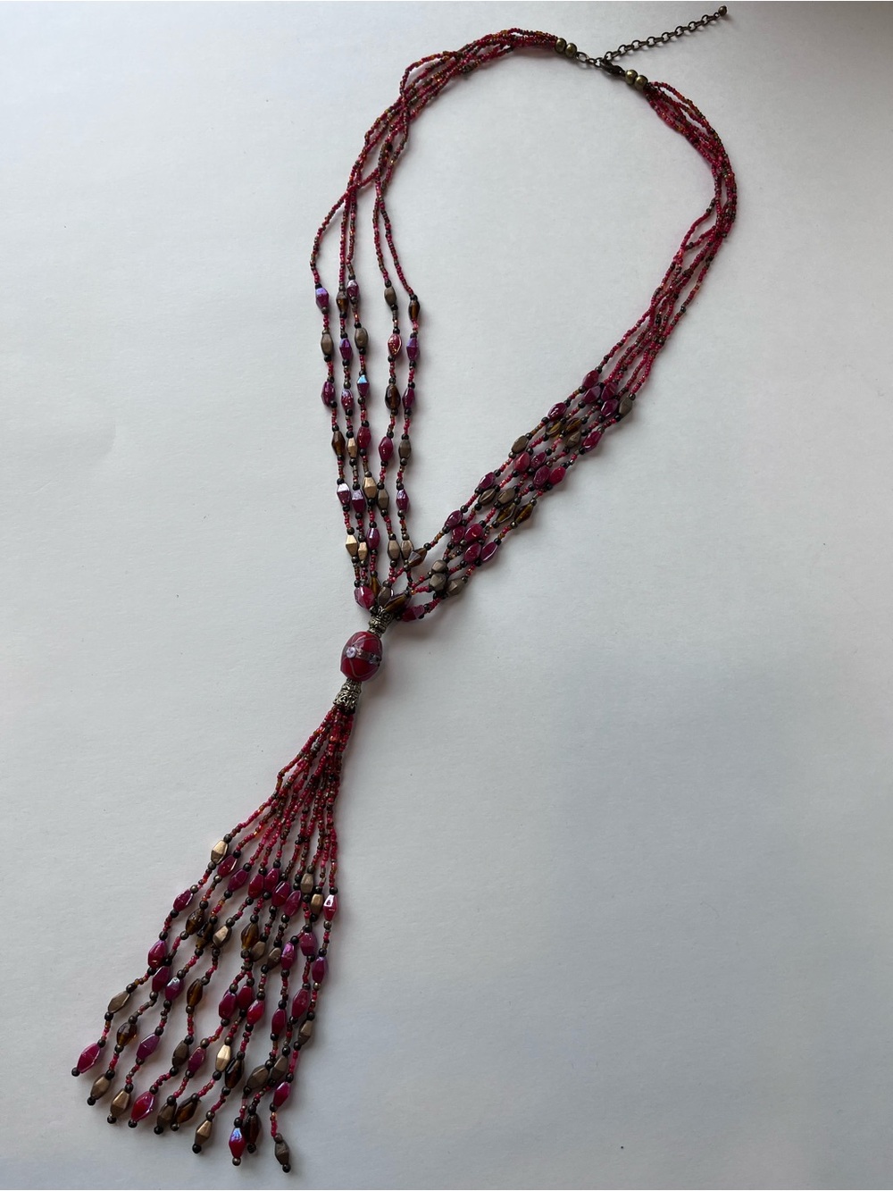 Red Purple Tassel Long Beaded Statement Necklace Large